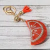 Fashnzfab Bling Studded Tassel Citrus Slice Keychain / Bag Charm In Red