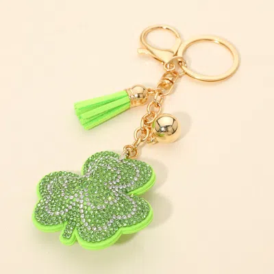 Fashnzfab Bling Studded Tassel Shamrock Keychain Bag Charm In Multi
