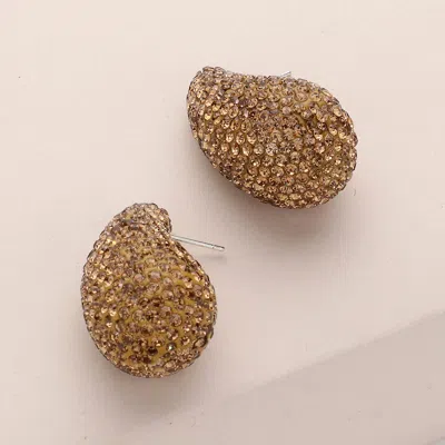 Fashnzfab Bling Studded Teardrop Earrings - Lt Col Topaz In Gold