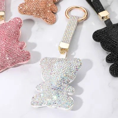 Fashnzfab Bling Studded Teddy Bear Keychain / Bag Charm In Multi