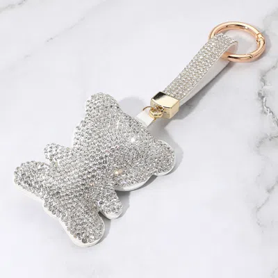 Fashnzfab Bling Studded Teddy Bear Keychain / Bag Charm In Multi