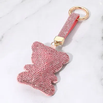 Fashnzfab Bling Studded Teddy Bear Keychain / Bag Charm In Pink