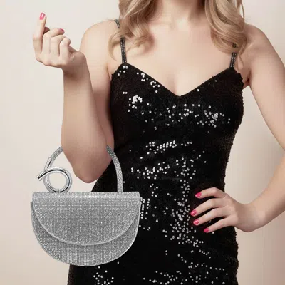 Fashnzfab Bling Studded Top Handle Evening Crossbody Bag In Silver
