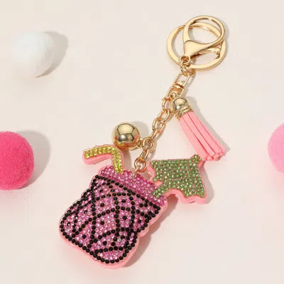Fashnzfab Bling Studded Tropical Drink Keychain / Bag Charm In Pink