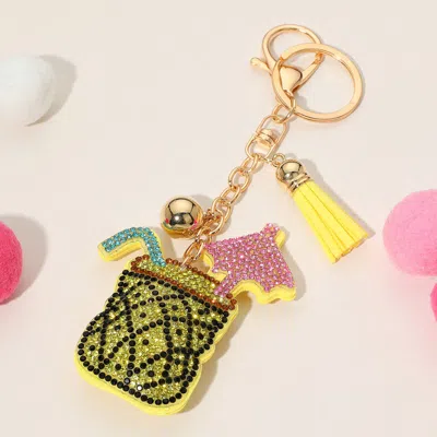 Fashnzfab Bling Studded Tropical Drink Keychain / Bag Charm In Yellow
