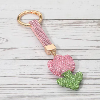 Fashnzfab Bling Studded Tulip Keychain / Bag Charm In Pink