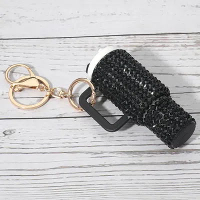 Fashnzfab Bling Studded Tumbler Cup Keychain Bag Charm In Black