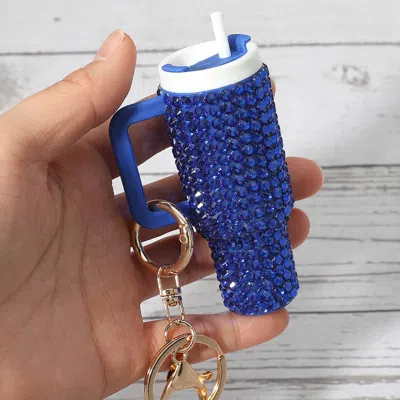 Fashnzfab Bling Studded Tumbler Cup Keychain Bag Charm In Blue