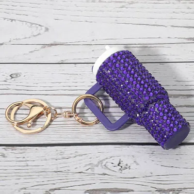 Fashnzfab Bling Studded Tumbler Cup Keychain Bag Charm In Purple