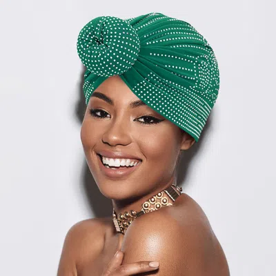 Fashnzfab Bling Studded Turban Hair Wrap In Green