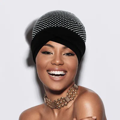 Fashnzfab Bling Studded Turban Hat In Black