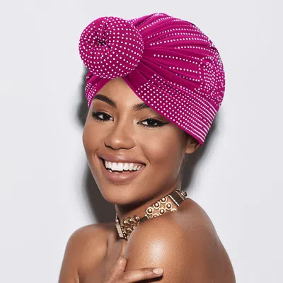 Fashnzfab Bling Studded Turban Hat In Pink