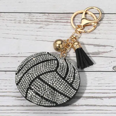 Fashnzfab Bling Studded Volleyball Tassel Keychain / Bag Charm In Gold