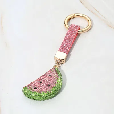 Fashnzfab Bling Studded Watermelon Keychain / Bag Charm In Pink