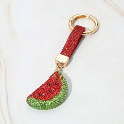Fashnzfab Bling Studded Watermelon Keychain / Bag Charm In Red