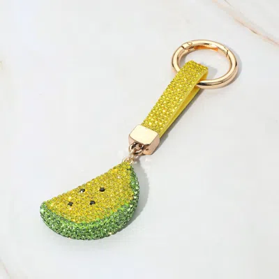 Fashnzfab Bling Studded Watermelon Keychain / Bag Charm In Yellow