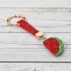 Fashnzfab Bling Studded Watermelon Slice Keychain / Bag Charm In Red