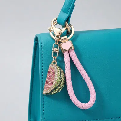 Fashnzfab Bling Studded Watermelon Slice Strap Keychain Bag Charm In Pink