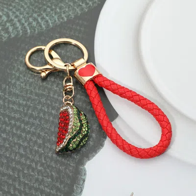 Fashnzfab Bling Studded Watermelon Slice Strap Keychain Bag Charm In Red
