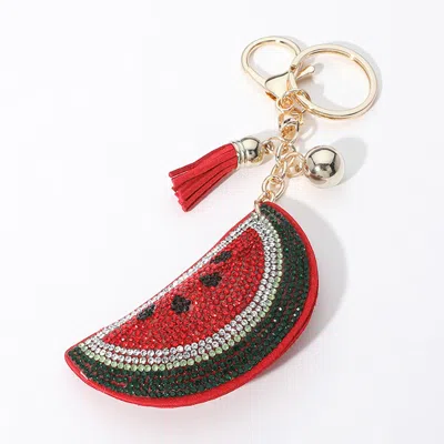 Fashnzfab Bling Studded Watermelon Tassel Keychain In Multi