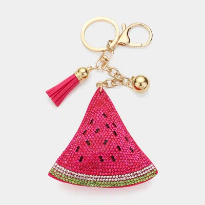 Fashnzfab Bling Studded Watermelon Tassel Keychain In Pink