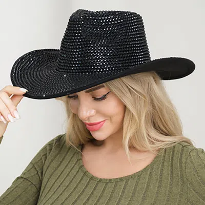 Fashnzfab Bling Studded Western Fedora Hat In Black