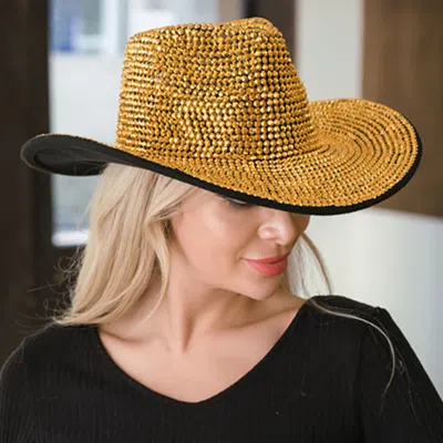 Fashnzfab Bling Studded Western Fedora Hat In Gold