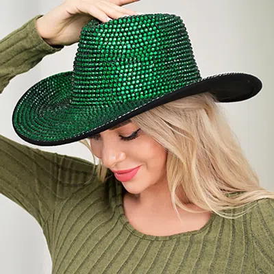 Fashnzfab Bling Studded Western Fedora Hat In Green
