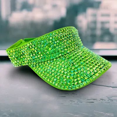 Fashnzfab Bling Studded Wide Brim Visor Hat In Green