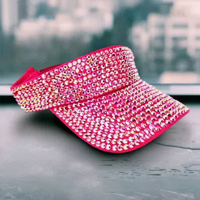 Fashnzfab Bling Studded Wide Brim Visor Hat In Pink