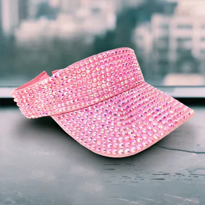Fashnzfab Bling Studded Wide Brim Visor Hat In Pink