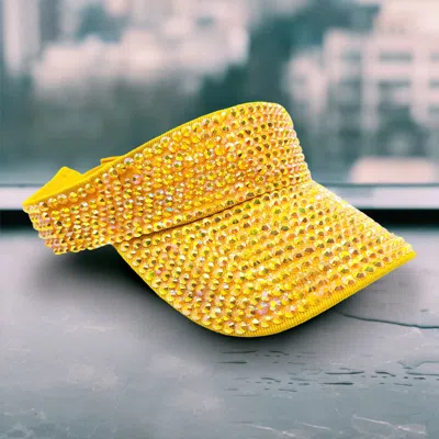 Fashnzfab Bling Studded Wide Brim Visor Hat In Yellow