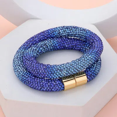 Fashnzfab Bling Studded Wrap Magnetic Bracelet Gold, Royal Blue In Multi