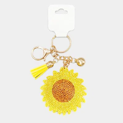 Fashnzfab Bling Sunflower Tassel Keychain In Yellow