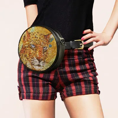 Fashnzfab Bling Tiger Round Fanny Pack / Belt / Crossbody Bag In Gold