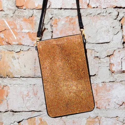 Fashnzfab Bling Transparent Phone Case Crossbody Bag In Brown