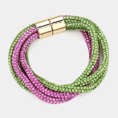 Fashnzfab Bling Twisted Layered Magnetic Bracelet Pink & Green In Multi