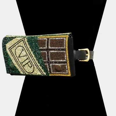 Fashnzfab Bling Vip Credit Card Fanny Pack / Belt / Crossbody Bag In Green