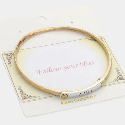 Fashnzfab Bliss Message Two Tone Metal Bangle Bracelet In Gray