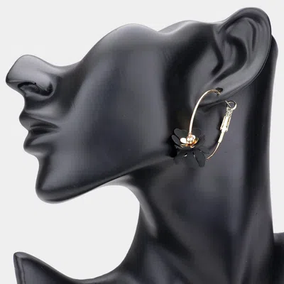 Fashnzfab Bloom Flower Accented Hoop Earrings In Black