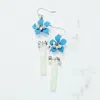 Fashnzfab Bloom Flower Celluloid Acetate Rectangle Dangle Earrings - Light Blue, Rhodium In Multi