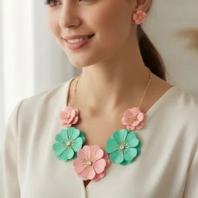 Fashnzfab Bloom Flower Link Necklace In Multi