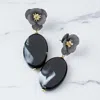 Fashnzfab Bloom Flower Marbled Oval Link Dangle Earrings In Black