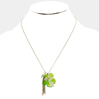 Fashnzfab Bloom Flower Pendant Tassel Drop Necklace In Green