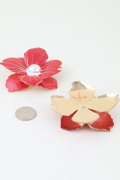 Fashnzfab Blooming Marble Flower Stud Earrings In Red