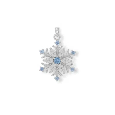 Fashnzfab Blue And White Cz Snowflake Pendant In Orange