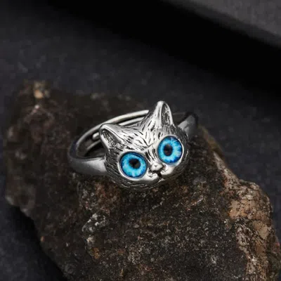 Fashnzfab Blue Eye Cat Ring (adjustable) In Multi