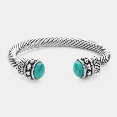 Fashnzfab Blue Stone Tip Cable Cuff Bracelet Blue