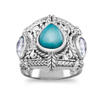 Fashnzfab Blue Topaz And Reconstituted Turquoise Ring In Purple