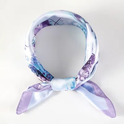 Fashnzfab Blush Lavender Watercolor Floral Printed Square Silky Satin Scarf In Purple